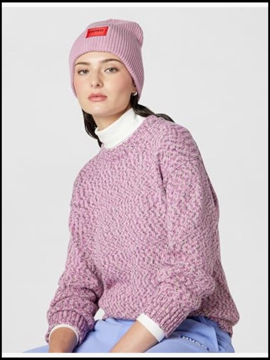 Ribbed Knit Beanie Hat with Woven Logo - Pull-On Style main image 4